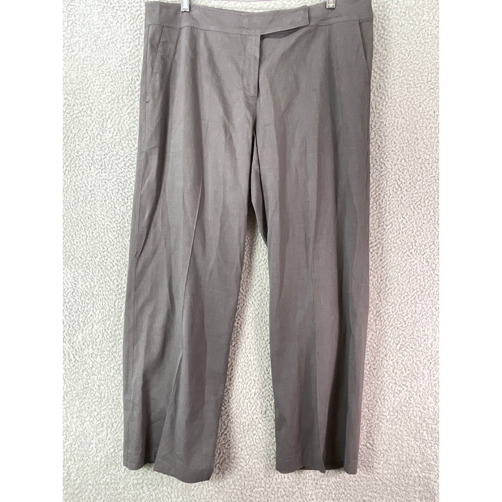 Eileen Fisher Wide Leg Pants Women 18 Grey Excellent Linen‎ Blend Italian Fabric
